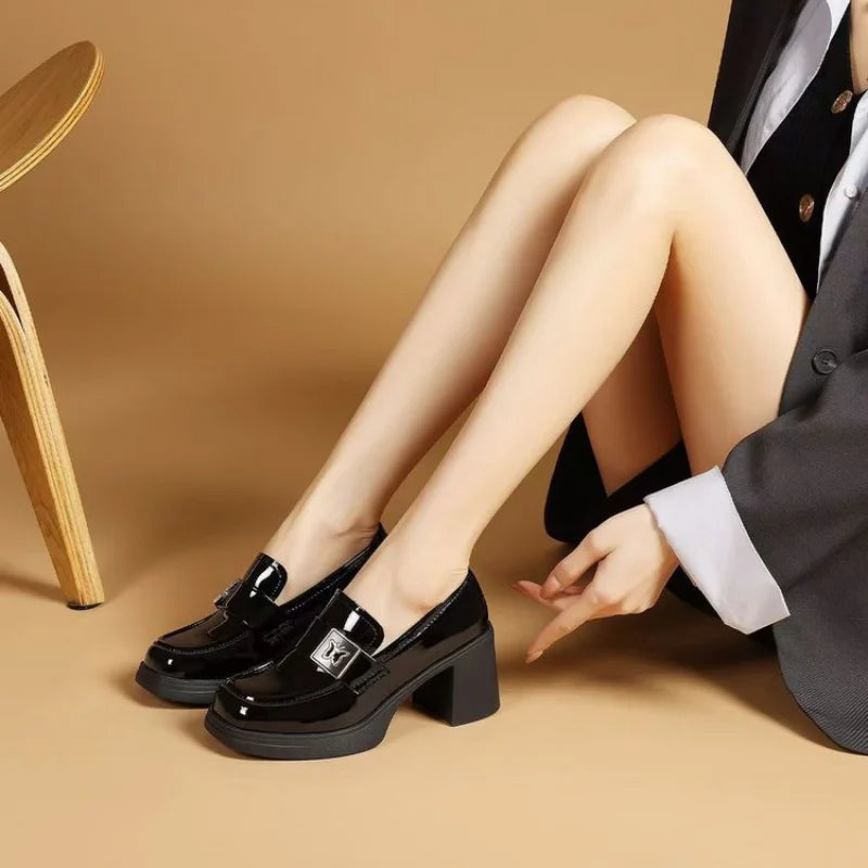 Two-Tone Chunky Heel Loafers