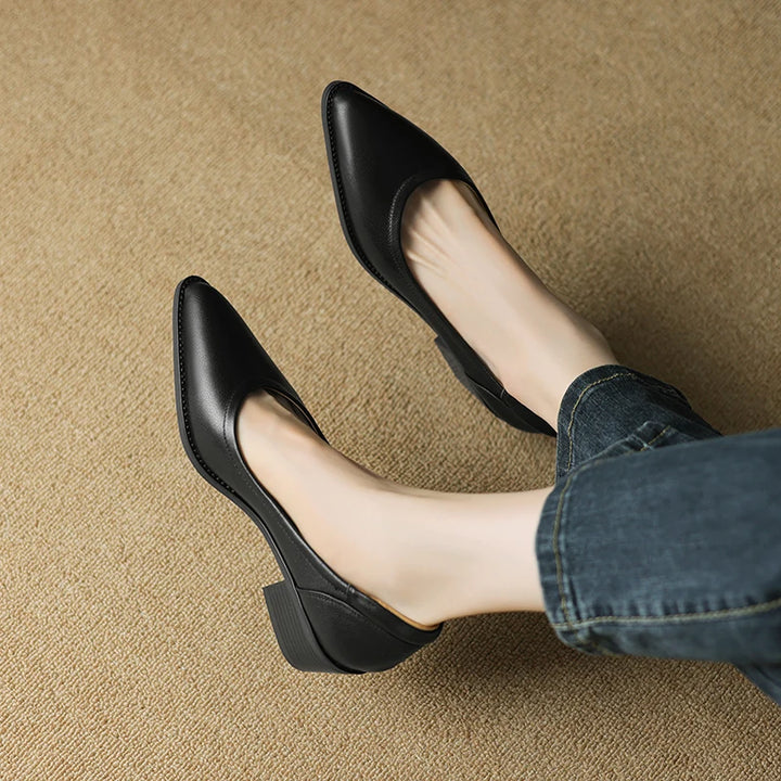 Leather Mid Heels Shoes