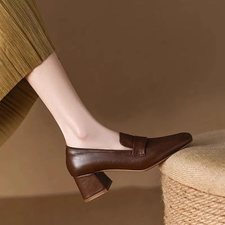 Square Toe High Heel Loafers