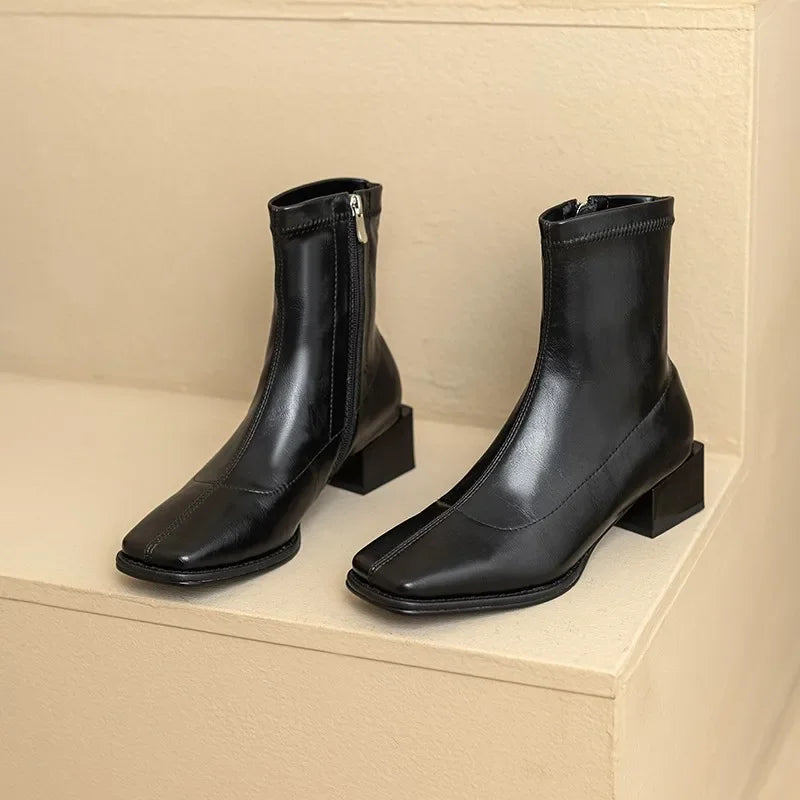 Square Head Low Heel Boots