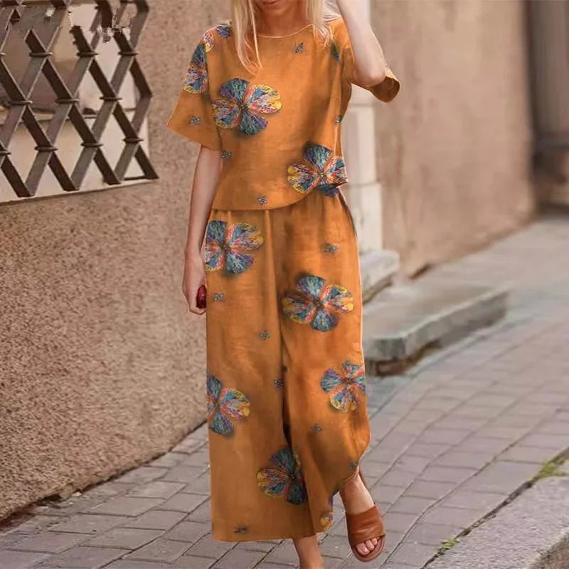 Linen Floral Two-piece Set