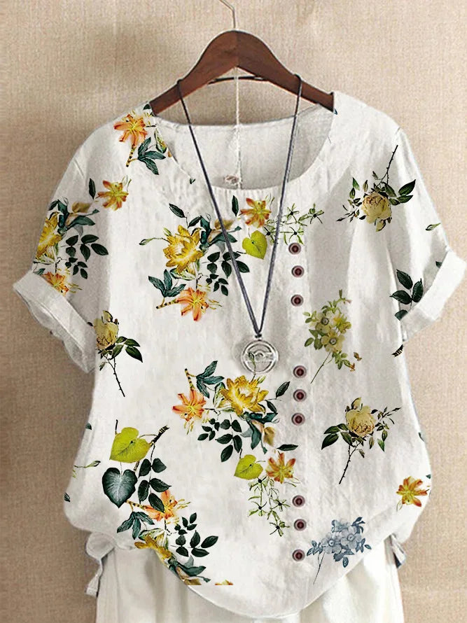 Retro White Printed Blouse