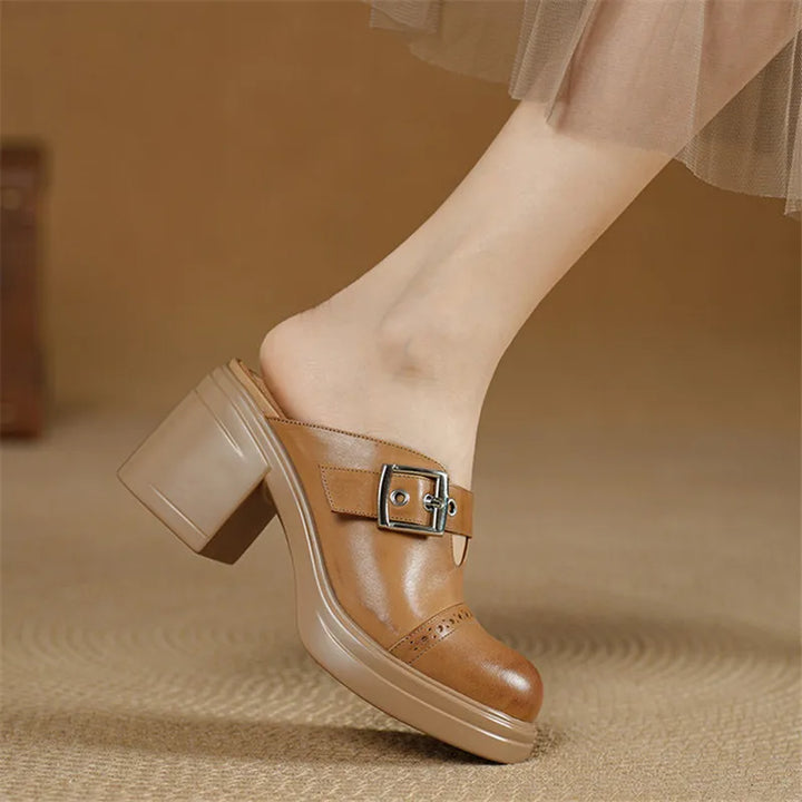 Round Toe Brogue Mules