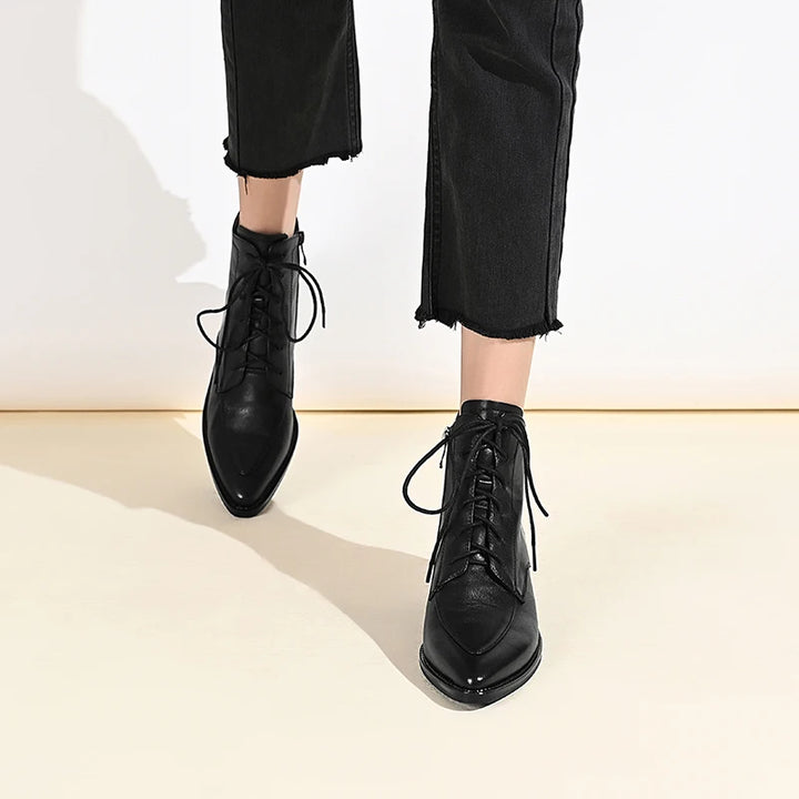 Pointed Toe Lace-Up Thick Heels Shoes