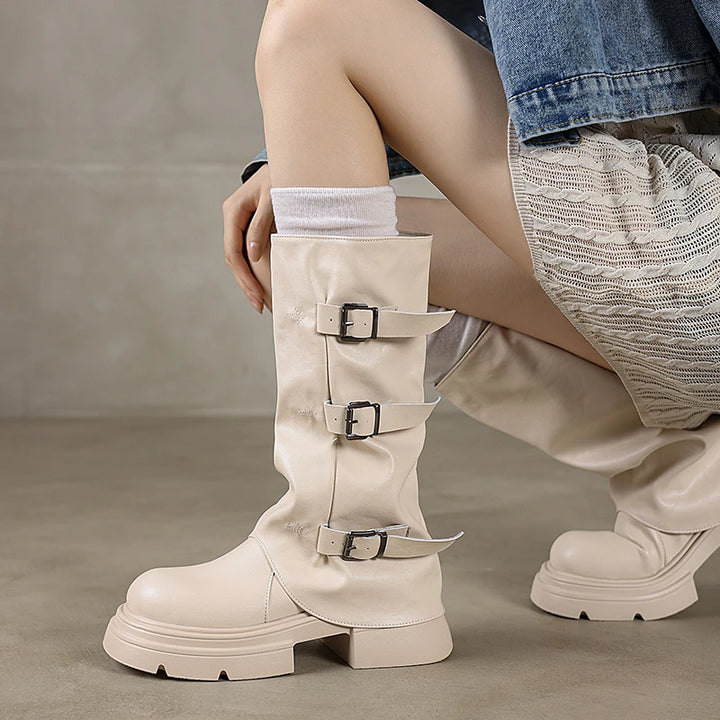Classic Belt Buckle Design Rider Boots