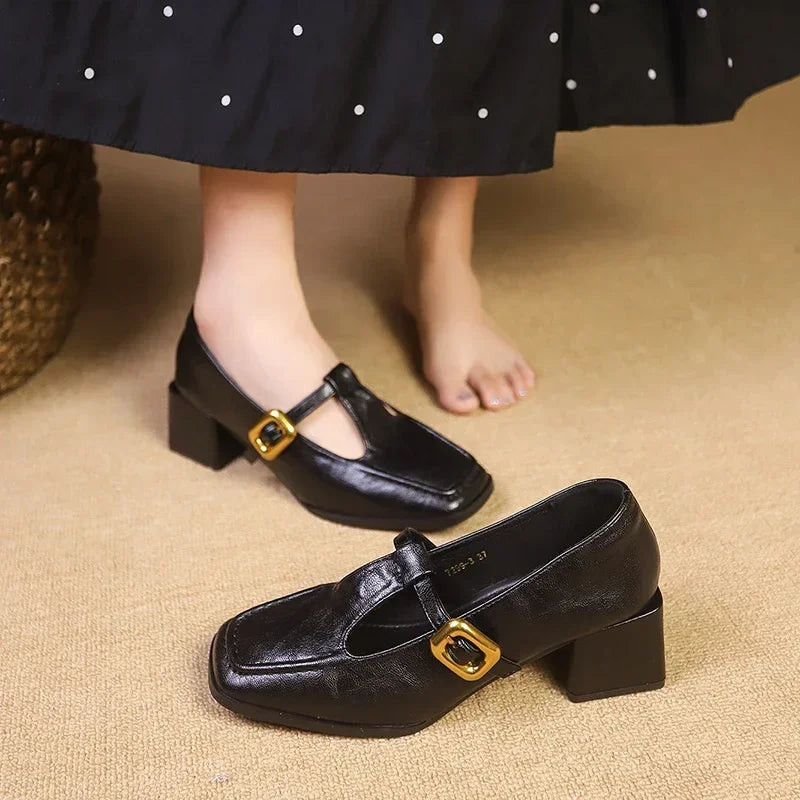 French Square Toe Mary Jane Shoes