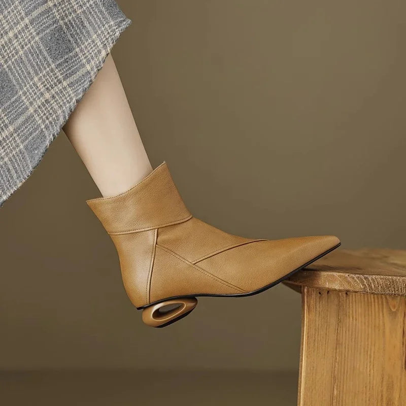 Retro French Pointed Toe Ankle Boots