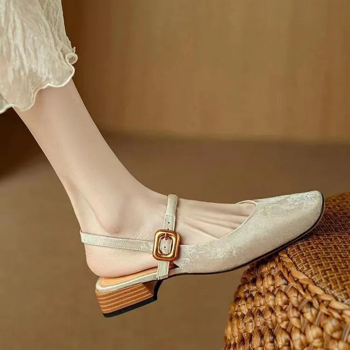 Mid Heels Square Toe Slingback Shoes