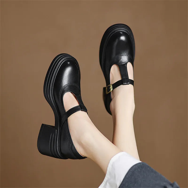 Chunky Heels Round Toe Women Pumps