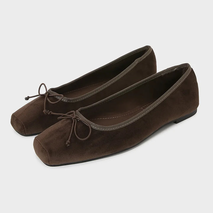 Retro Brown Velvet Ballet Flats