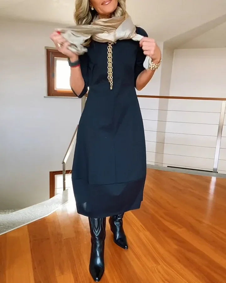 Casual Solid Round Neck Dress