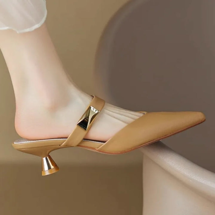 Heeled Leather Slides