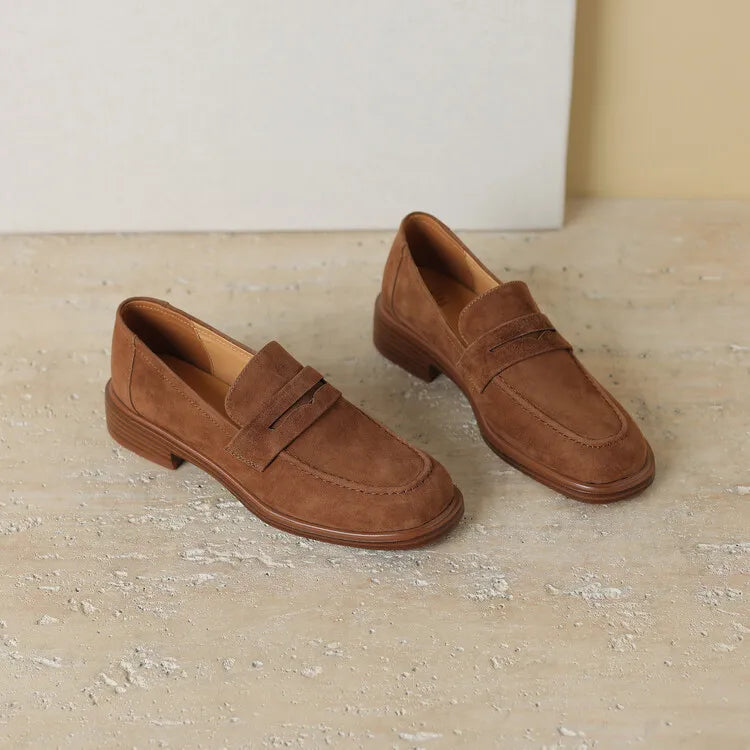 Round Toe Chunky Heel Loafers