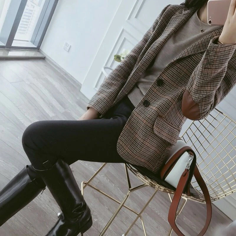 Patch Elbow Patchwork Women Classic Blazer