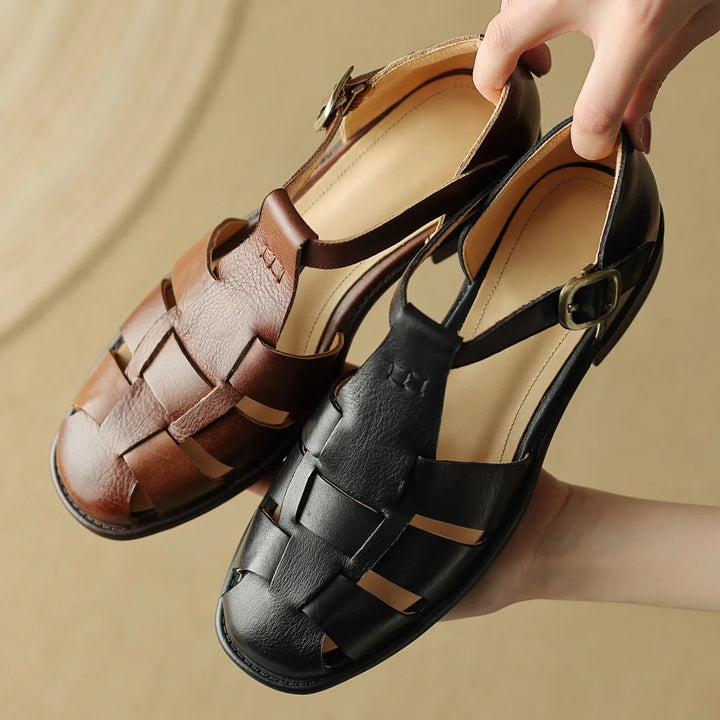Narrow band braided T-strap Flats Sandals
