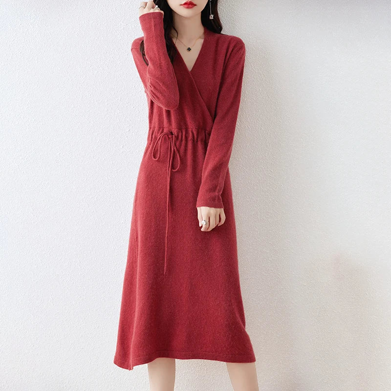 V-Neck Solid Color Dress