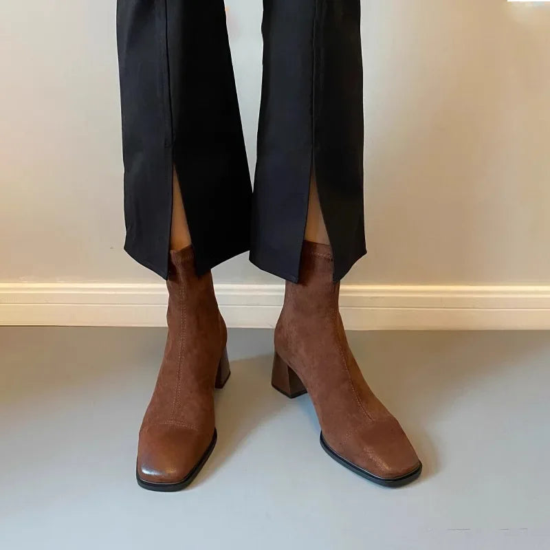 Thick Heel Square Head Boots