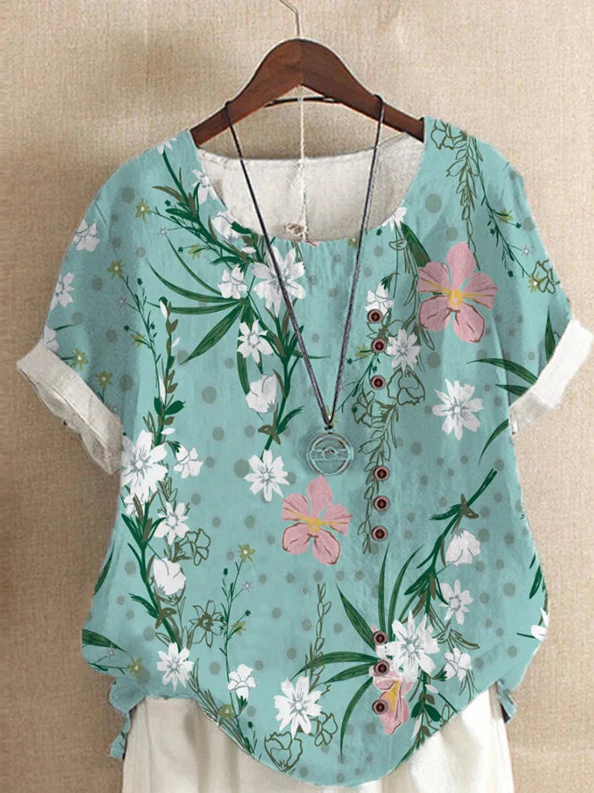 Retro White Printed Blouse