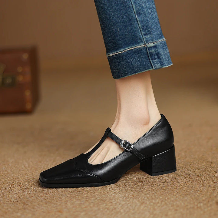 Pointed Toe Leather Mary Janes