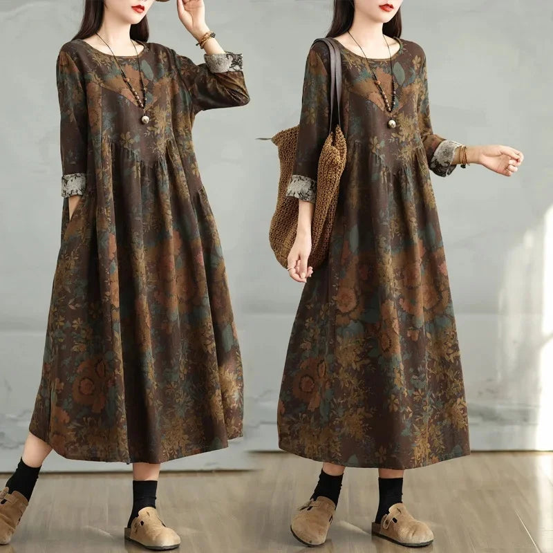 Vintage Round Neck Loose Dress