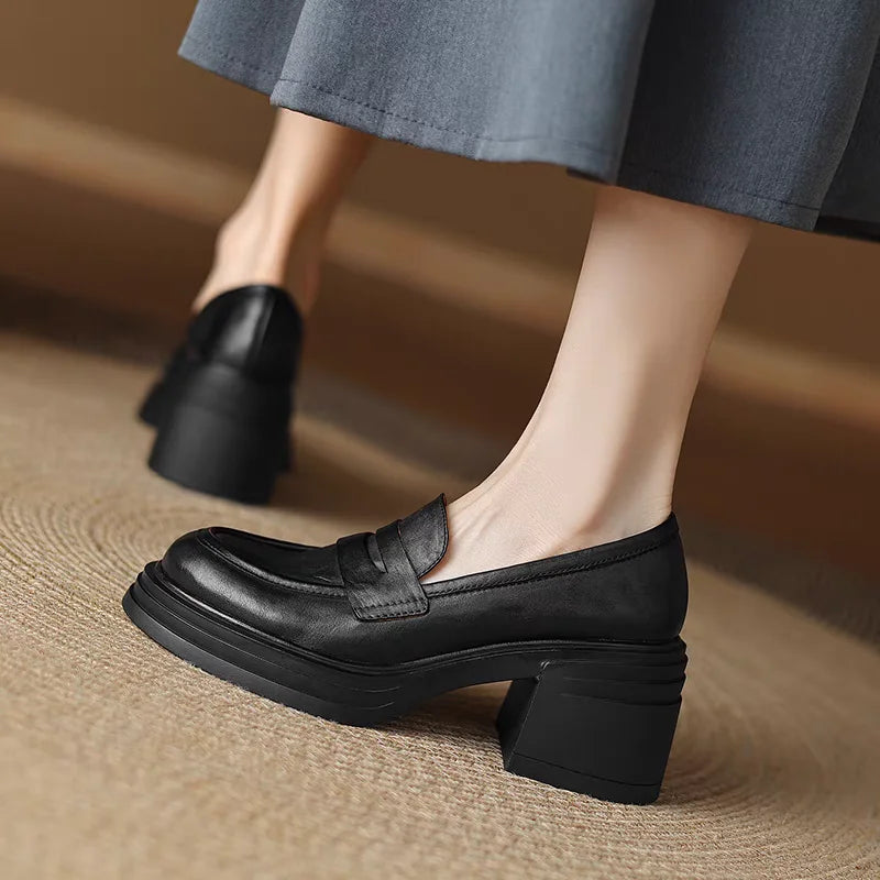 Retro Thick Heeled Woman Shoes