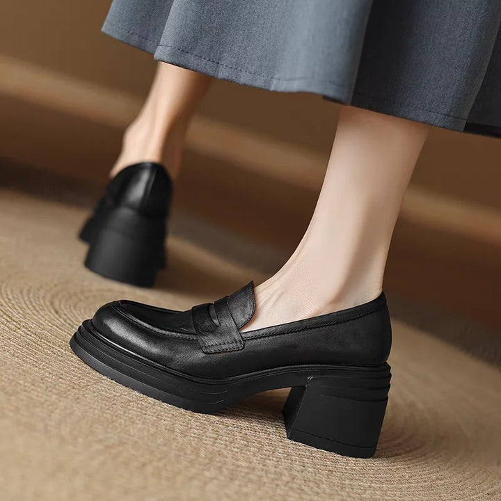 Retro Thick Heeled Woman Shoes