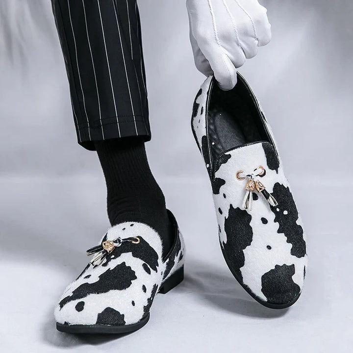 Stylish Cow Color Fringed Loafers