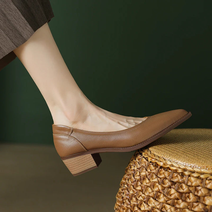 Leather Mid Heels Shoes