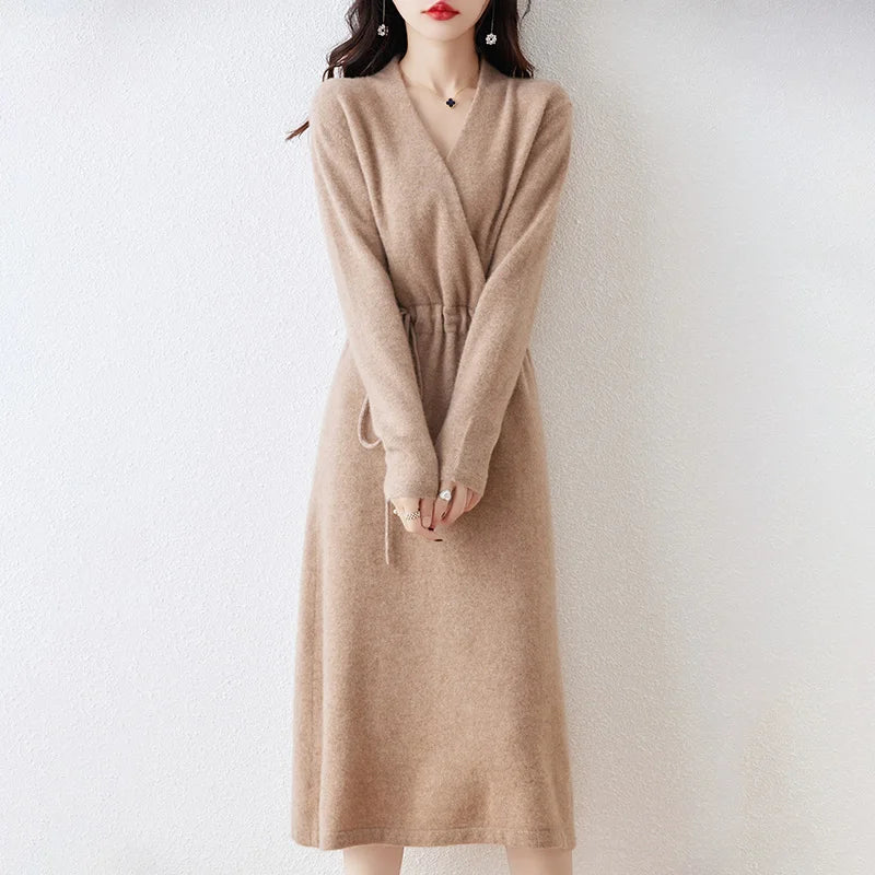 V-Neck Solid Color Dress