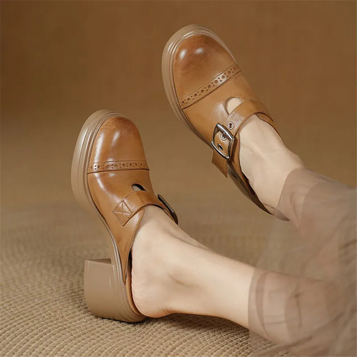 Round Toe Brogue Mules