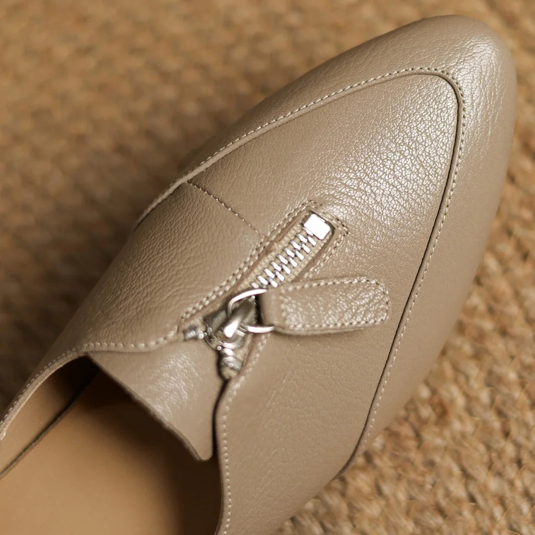 Pointed Toe Front Zip Flats Oxfords