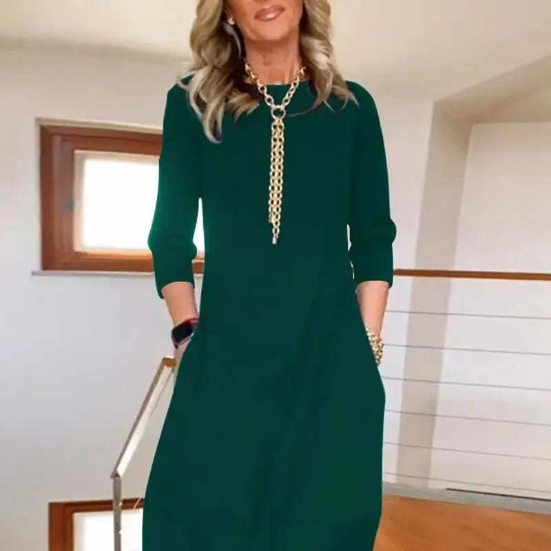 Casual Solid Round Neck Dress