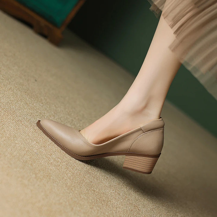 Leather Mid Heels Shoes