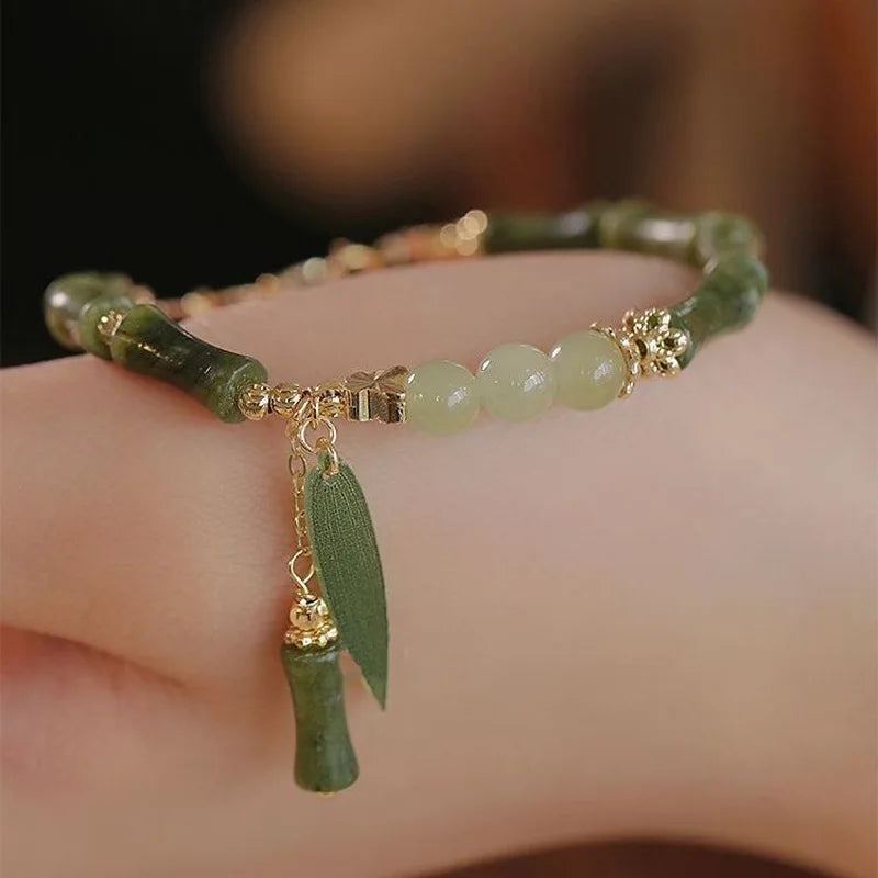 Green Bamboo Beaded Bracelet