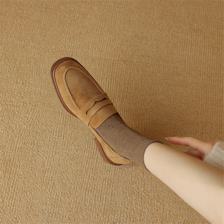 Round Toe Chunky Heel Loafers
