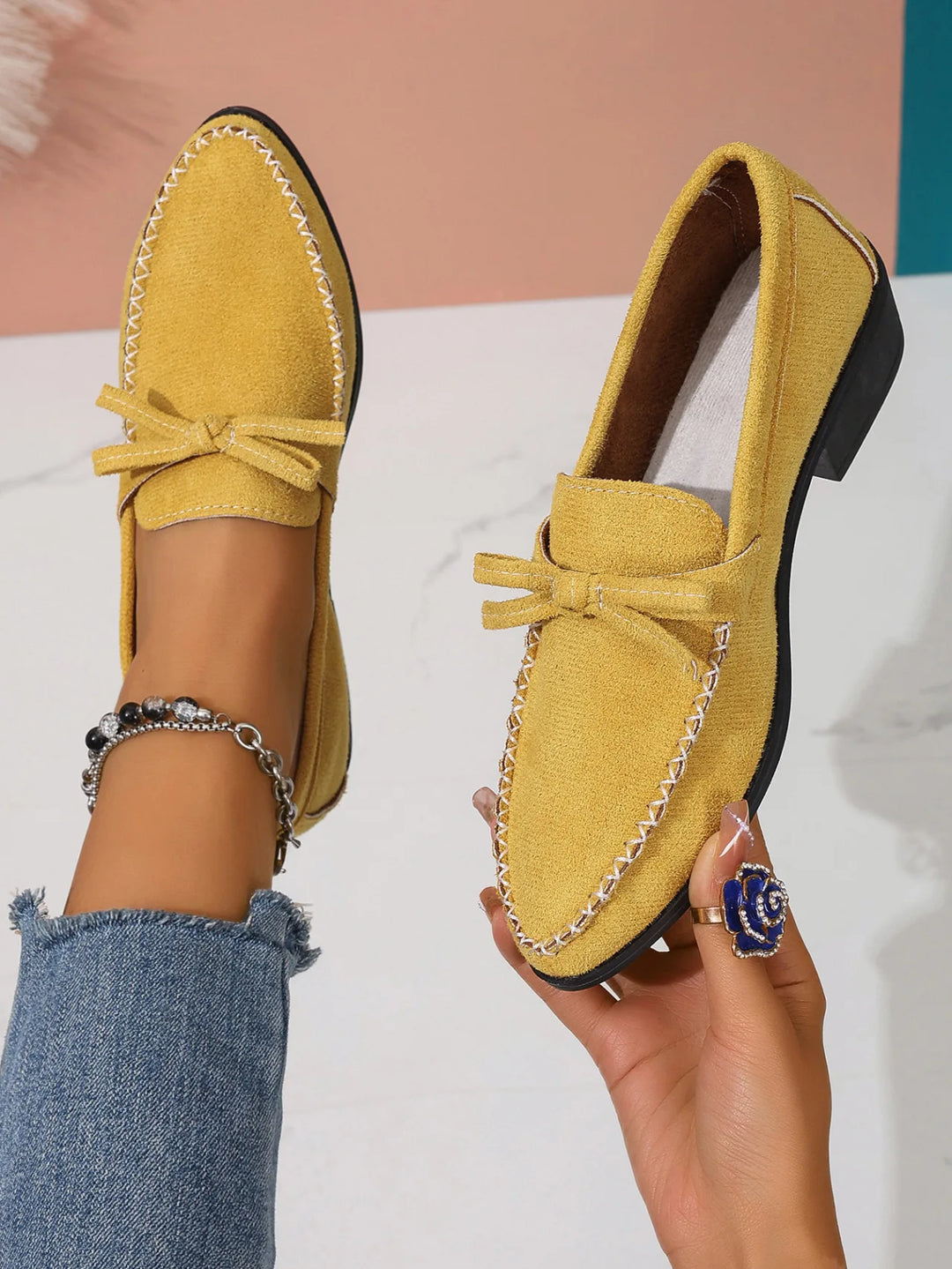 Block Heel Pointed Loafers