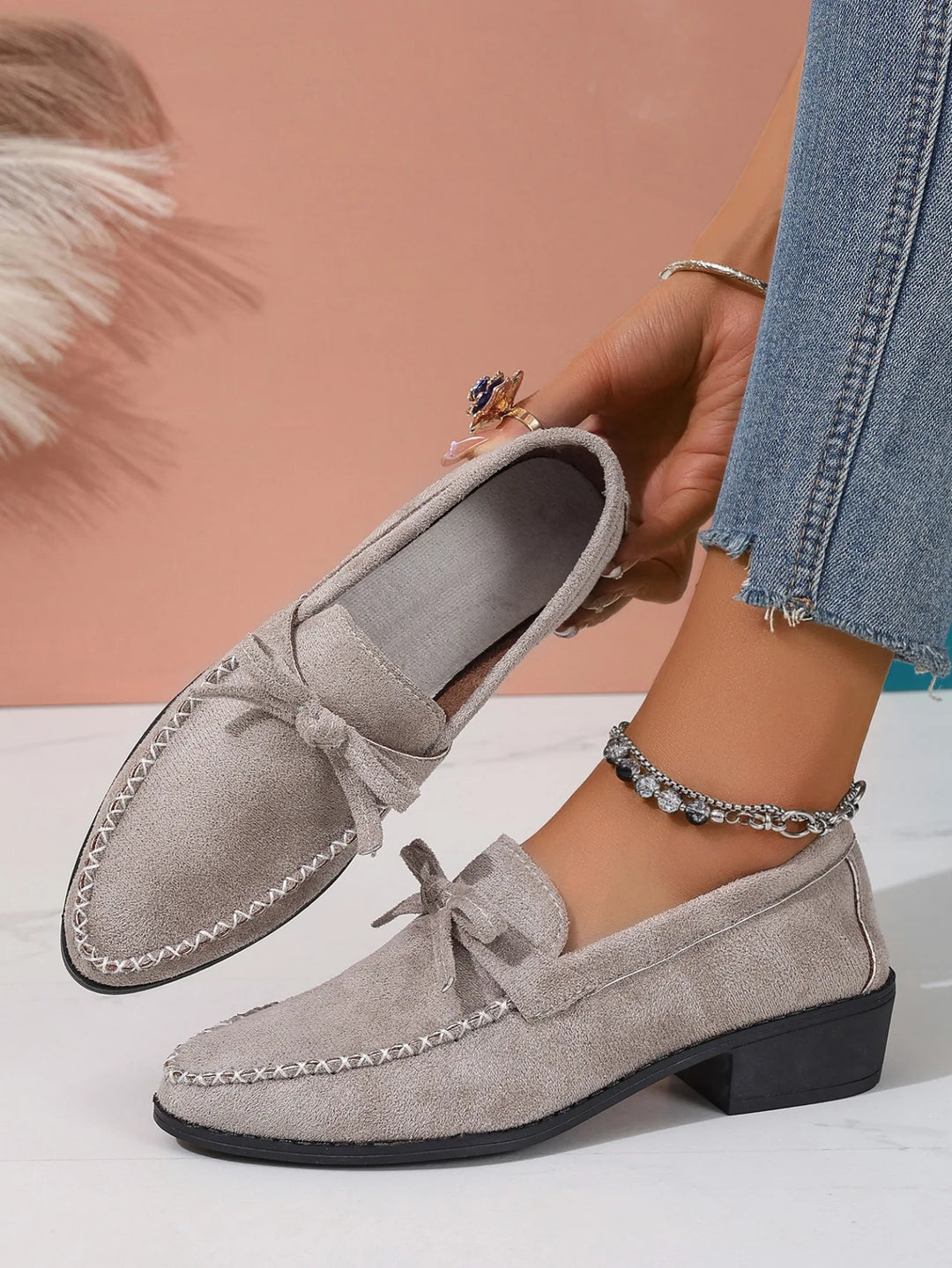Block Heel Pointed Loafers