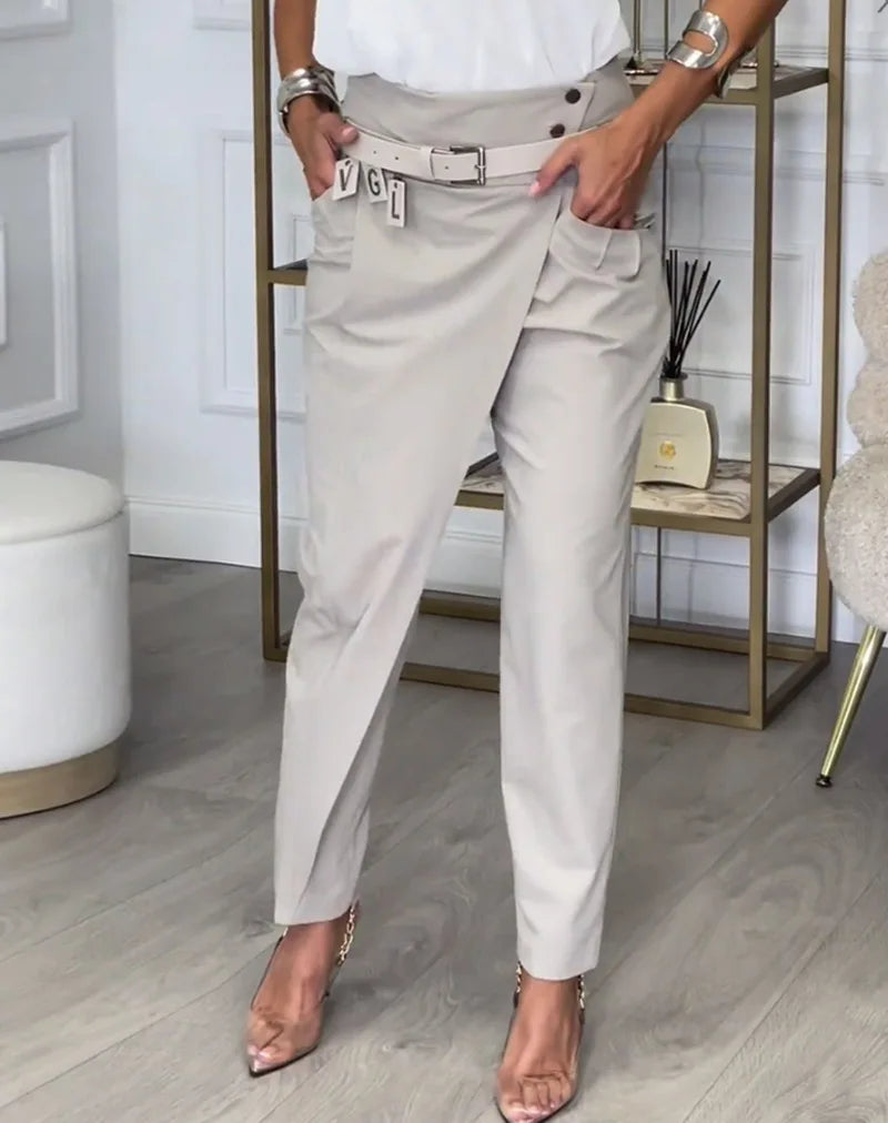 Asymmetrical High Waisted Suit Pants