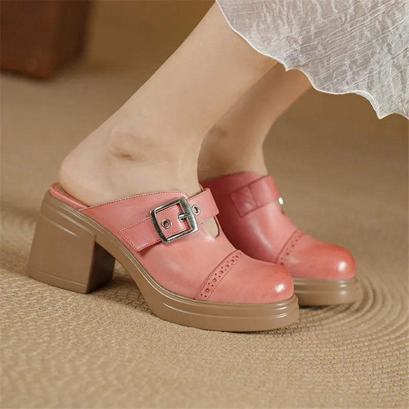 Round Toe Brogue Mules