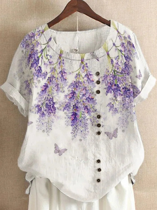 Retro White Printed Blouse