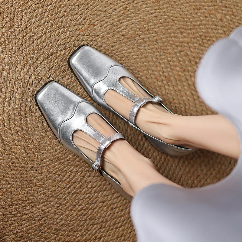 Pointed Toe Leather Mary Janes