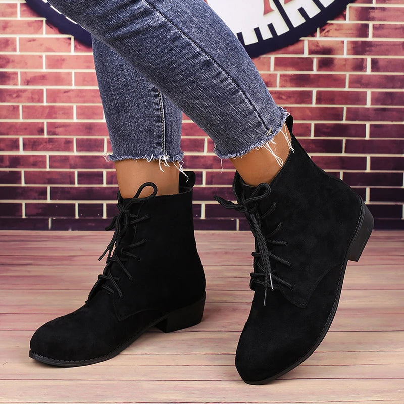 Lace-up Square Heel Short Boots