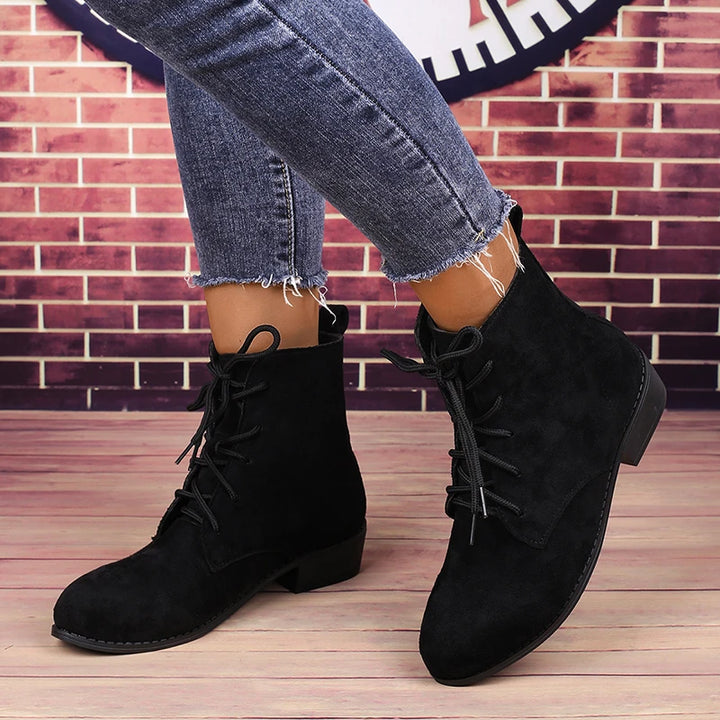Lace-up Square Heel Short Boots