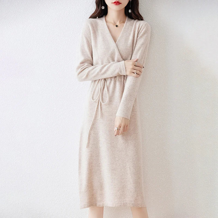 V-Neck Solid Color Dress