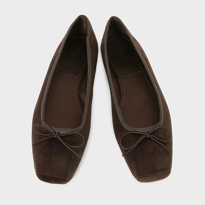 Retro Brown Velvet Ballet Flats