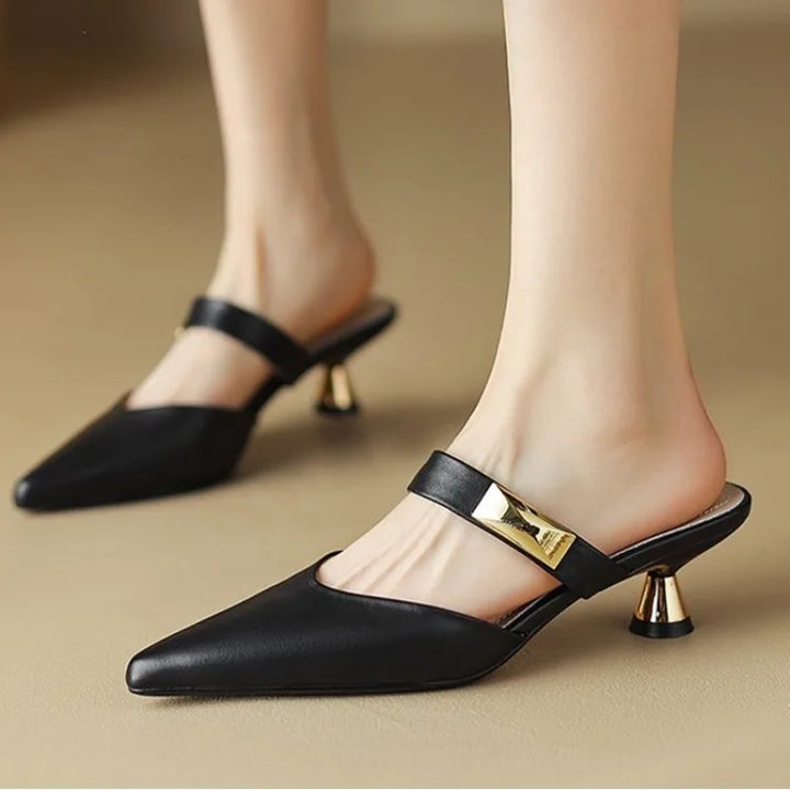 Heeled Leather Slides