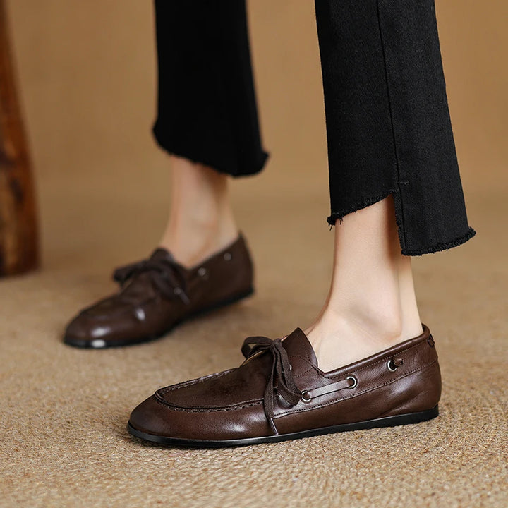 Round Toe Retro Leather Loafers