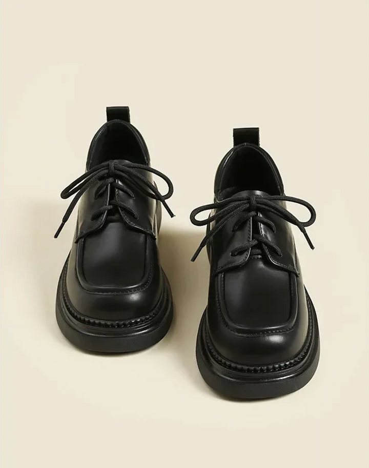 Soft Surface Lace-Up Thick Bottom British Style  Shoes