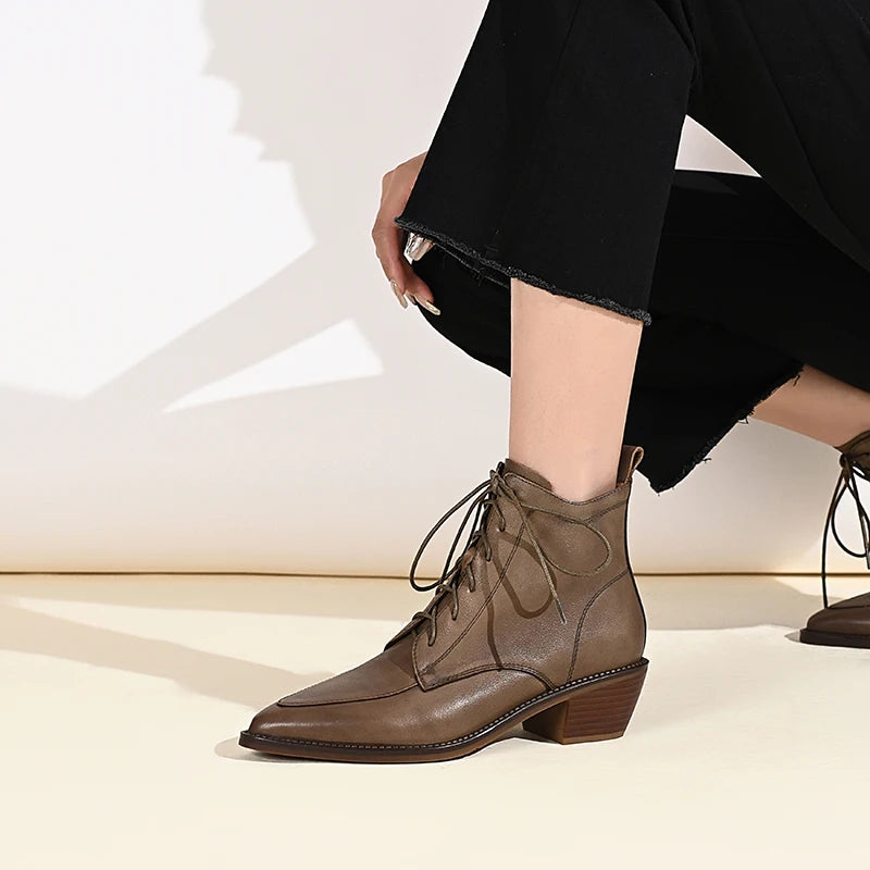 Pointed Toe Lace-Up Thick Heels Shoes