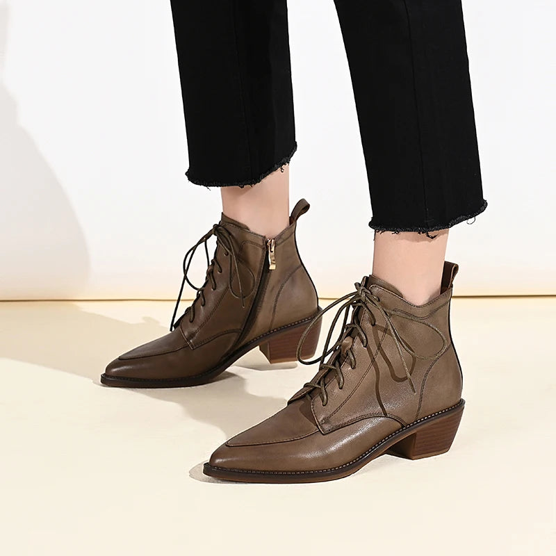 Pointed Toe Lace-Up Thick Heels Shoes
